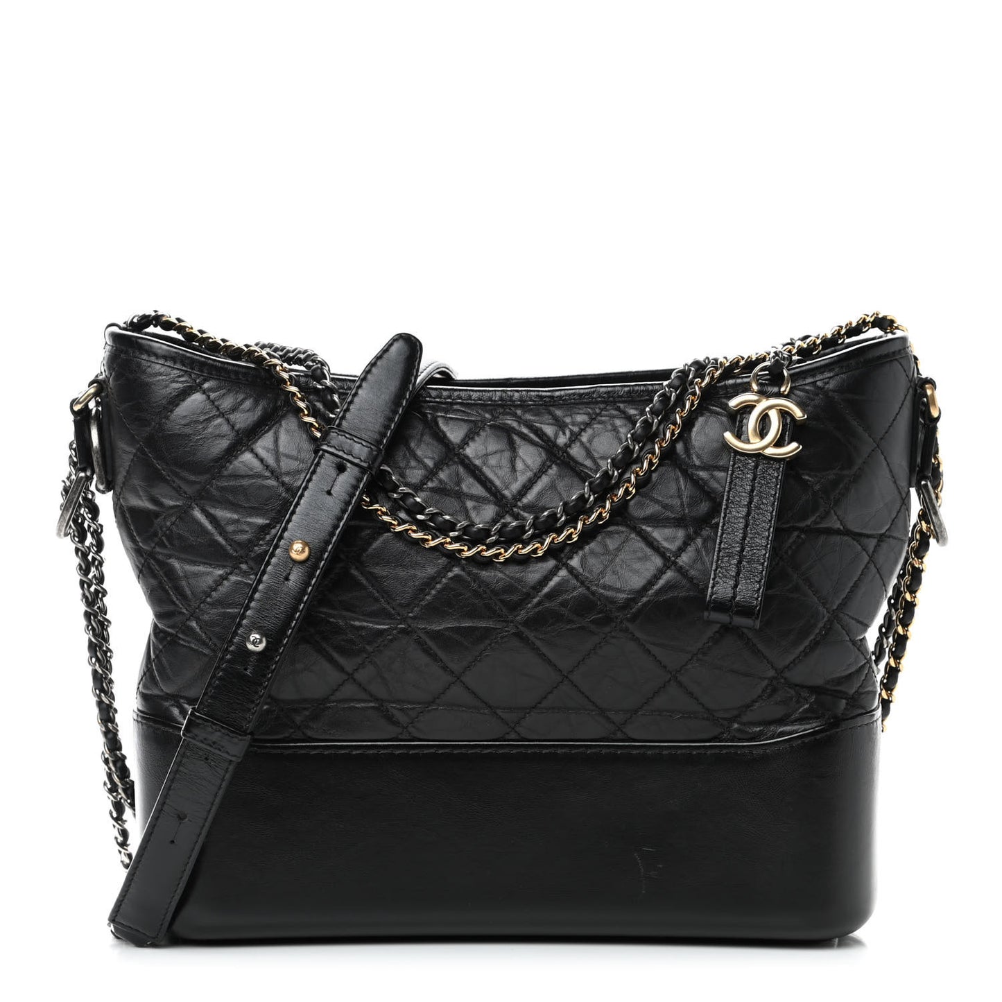 Aged Calfskin Quilted Medium Gabrielle Hobo Black