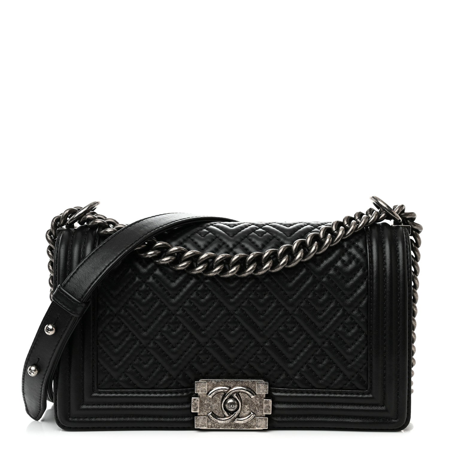 Chanel Lambskin Geometric Chevron Quilted Medium Boy Flap Black 1 of 16