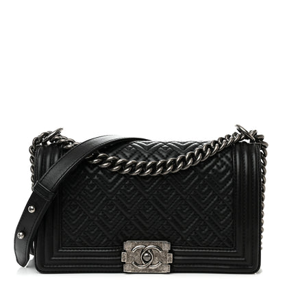 Chanel Lambskin Geometric Chevron Quilted Medium Boy Flap Black 1 of 16