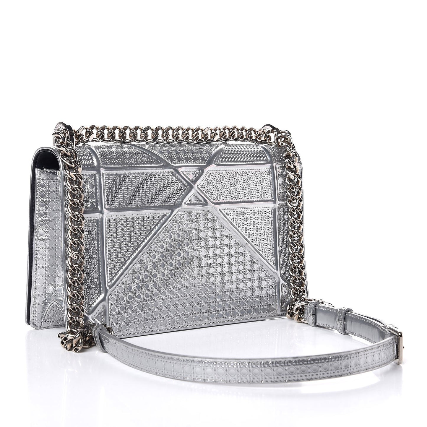 Metallic Patent Micro-Cannage Medium Diorama Flap Bag Silver
