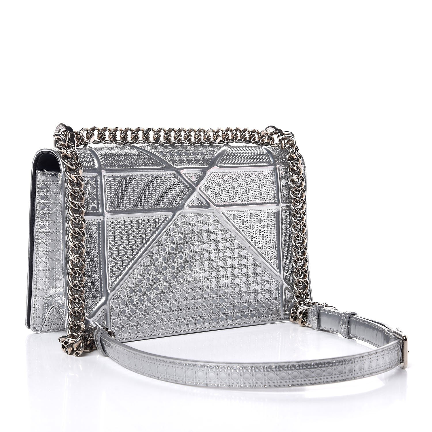 Christian Dior Metallic Patent Micro-Cannage Medium Diorama Flap Bag Silver 4 of 15