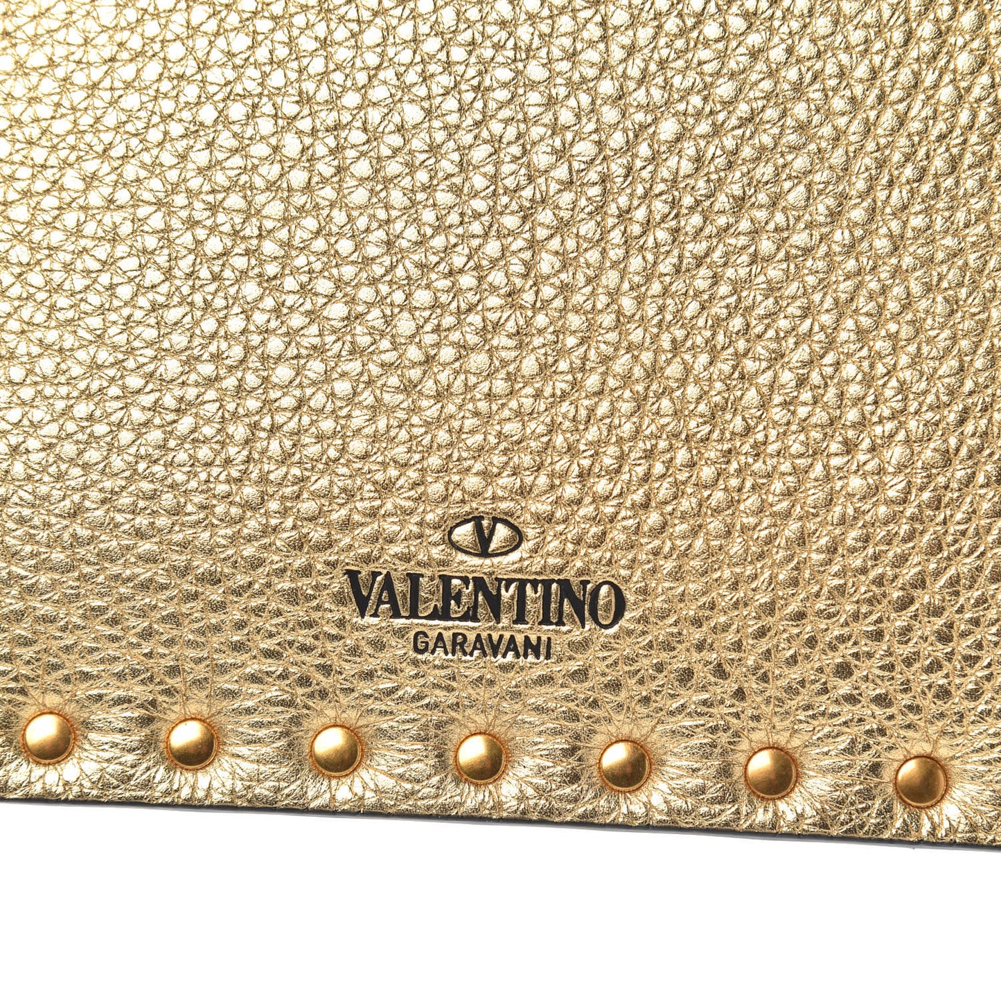 Metallic Pebbled Calfskin Large Rockstud Envelope Clutch Gold