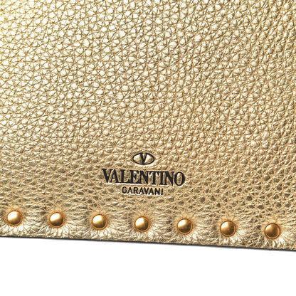 Valentino Garavani Metallic Pebbled Calfskin Large Rockstud Envelope Clutch Gold 7 of 8