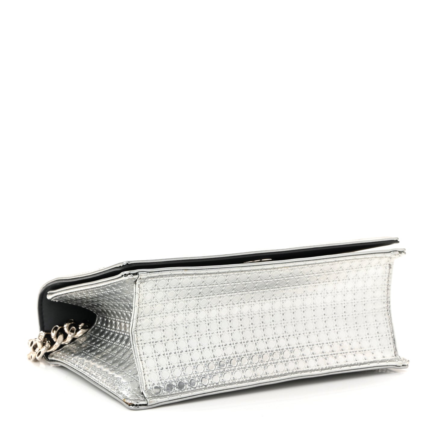 Metallic Patent Micro-Cannage Small Diorama Flap Bag Silver