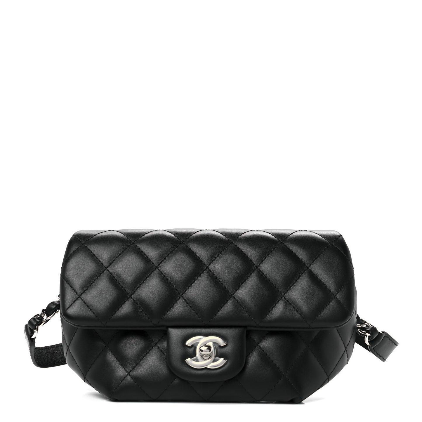 Calfskin Quilted CC Uniform Flap Belt Bag Black