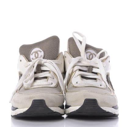 Chanel Suede Calfskin CC Sneakers 37.5 Beige Gold 3 of 12