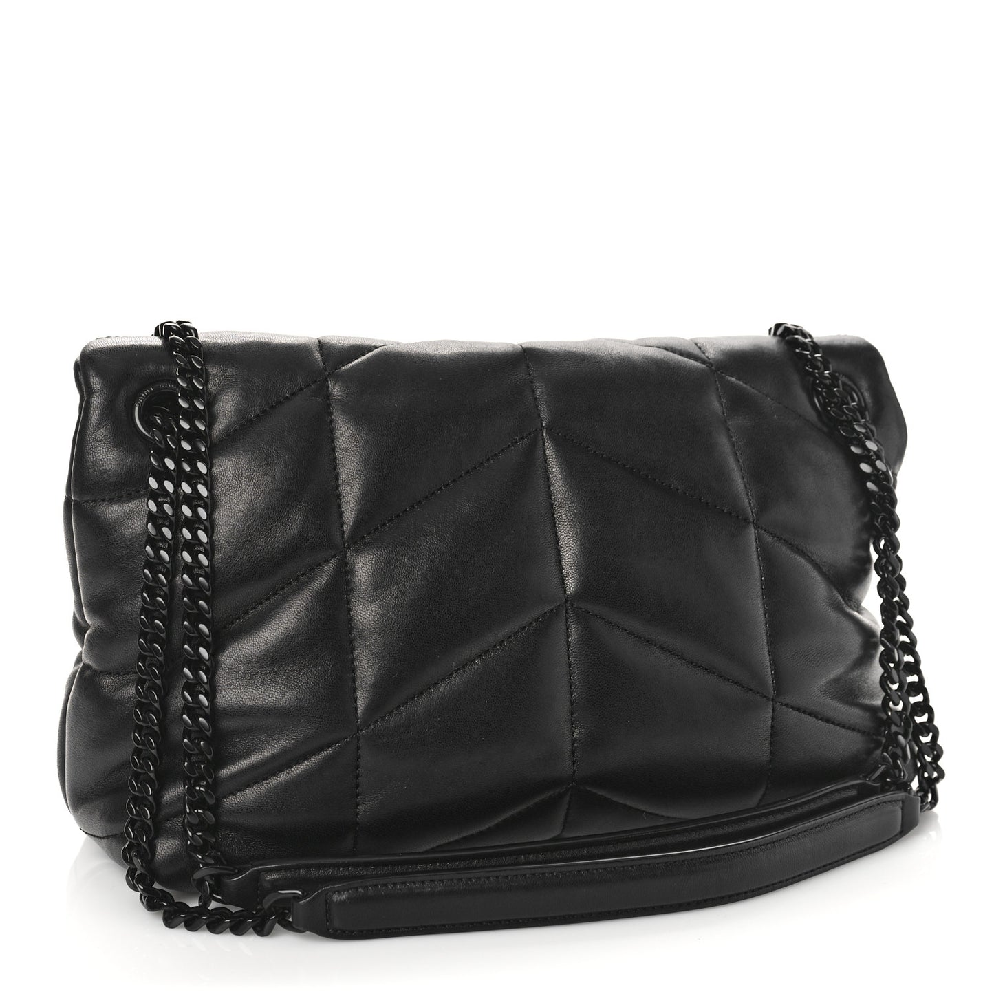 Lambskin Quilted Monogram Monochrome Small Loulou Puffer Chain Satchel Black