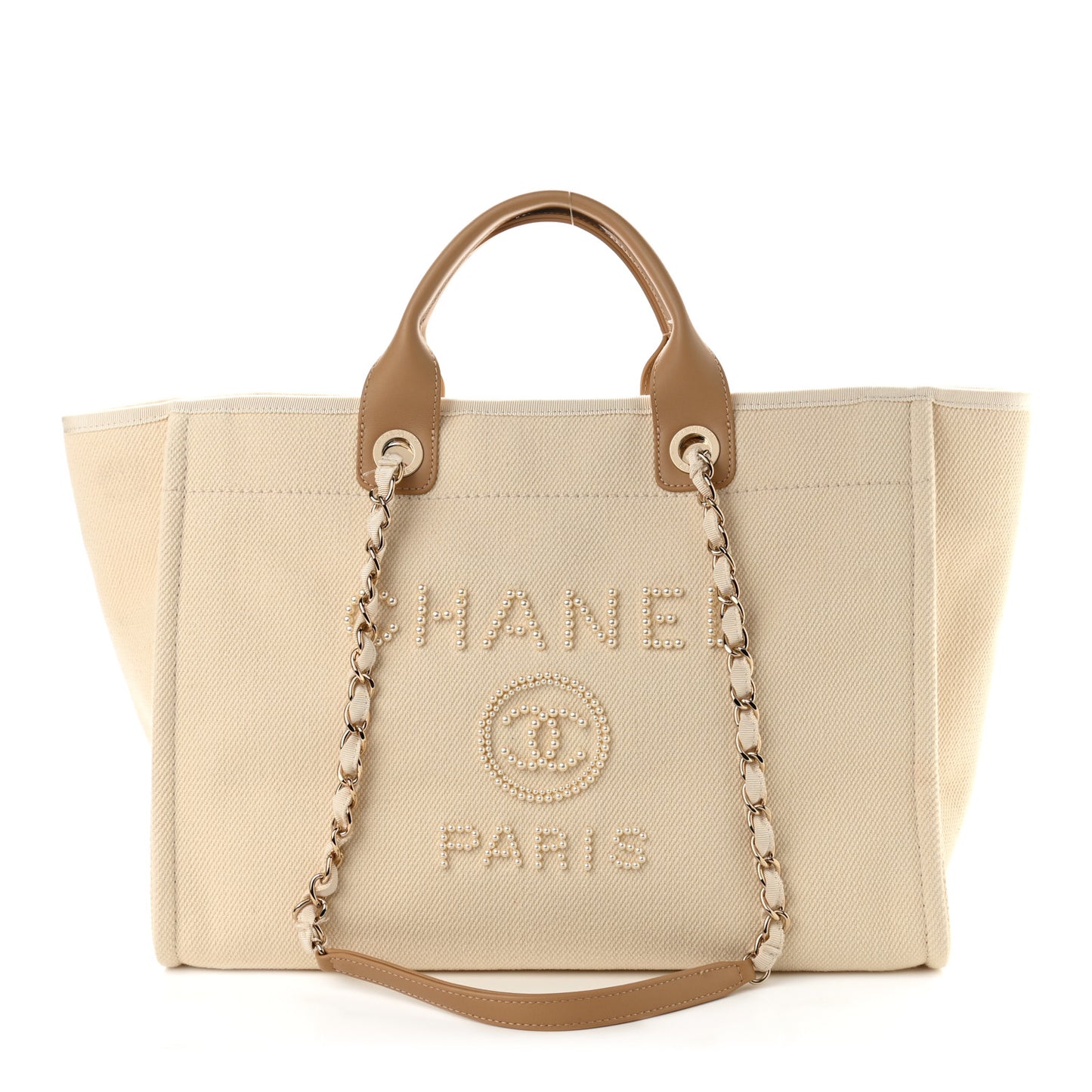 Canvas Pearl Medium Deauville Tote Ecru Beige