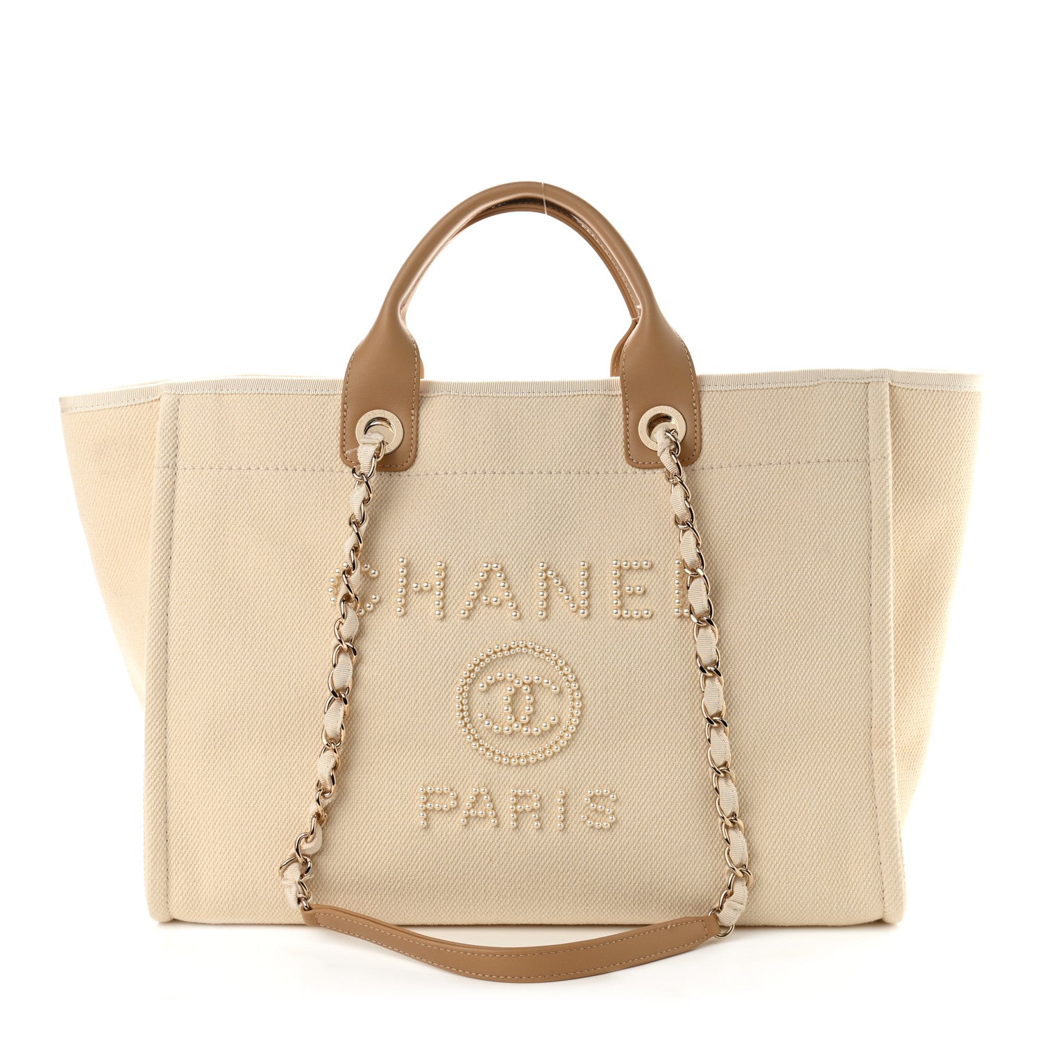 Chanel Canvas Pearl Medium Deauville Tote Ecru Beige 1 of 15