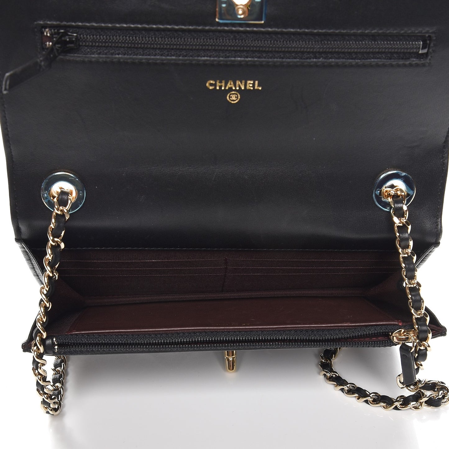 Lambskin Quilted Trendy CC Wallet On Chain WOC Black