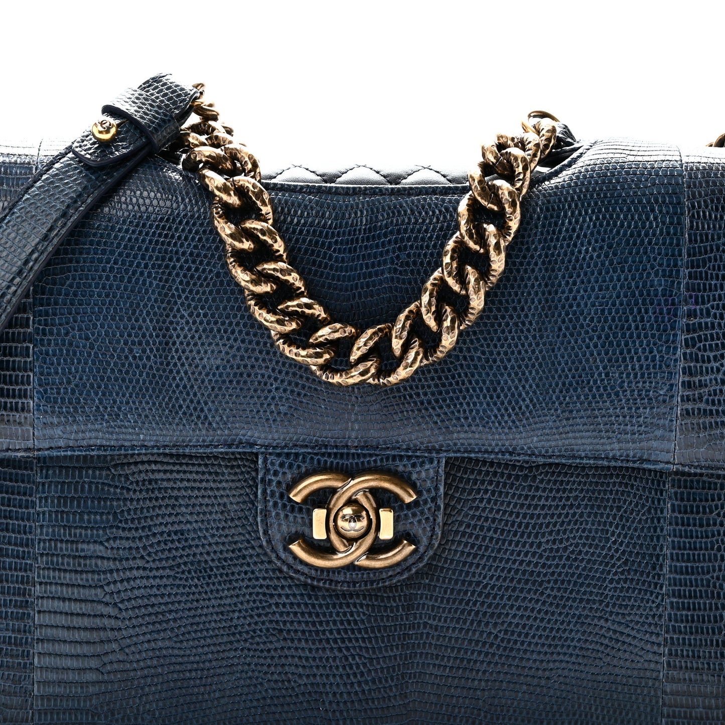 Lizard Lambskin Quilted Large Perfect Edge Flap Blue