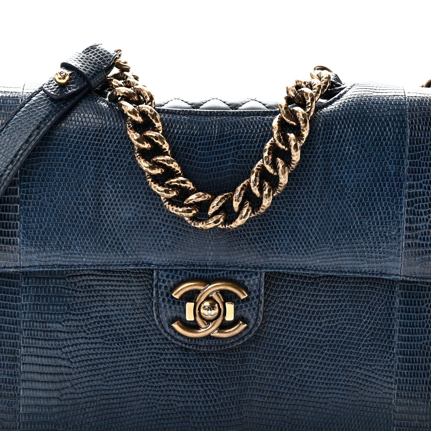 Chanel Lizard Lambskin Quilted Large Perfect Edge Flap Blue 8 of 10