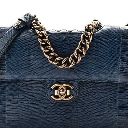 Chanel Lizard Lambskin Quilted Large Perfect Edge Flap Blue 8 of 10