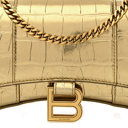 Balenciaga Metallic Calfskin Crocodile Embossed Hourglass Chain Bag Gold 8 of 11