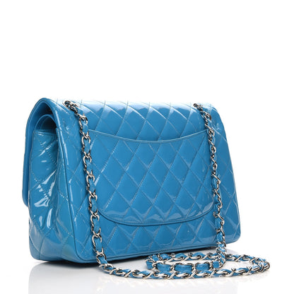 Chanel Patent Calfskin Quilted Jumbo Double Flap Turquoise 3 of 8