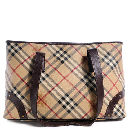 Burberry Haymarket Check Studded Tote Brown 1 of 9