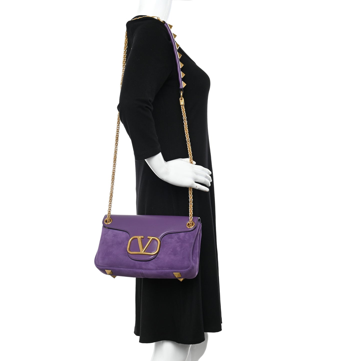 Nappa Suede Stud Sign Shoulder Bag Indian Violet