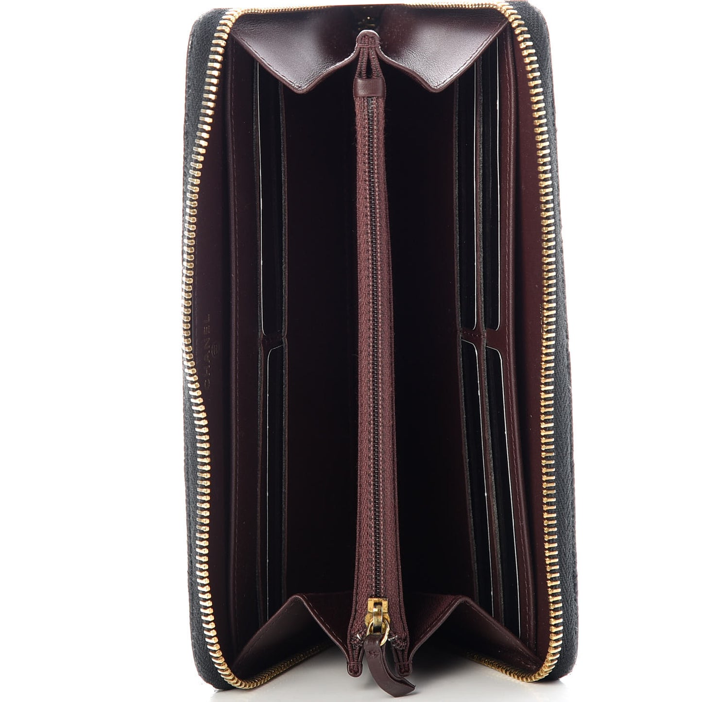 Caviar Quilted Large Gusset Zip Around Wallet Black