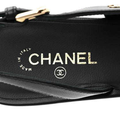 Chanel Lambskin Grosgrain Pearl Cap Toe CC Slingback Pumps 38 Black 7 of 9