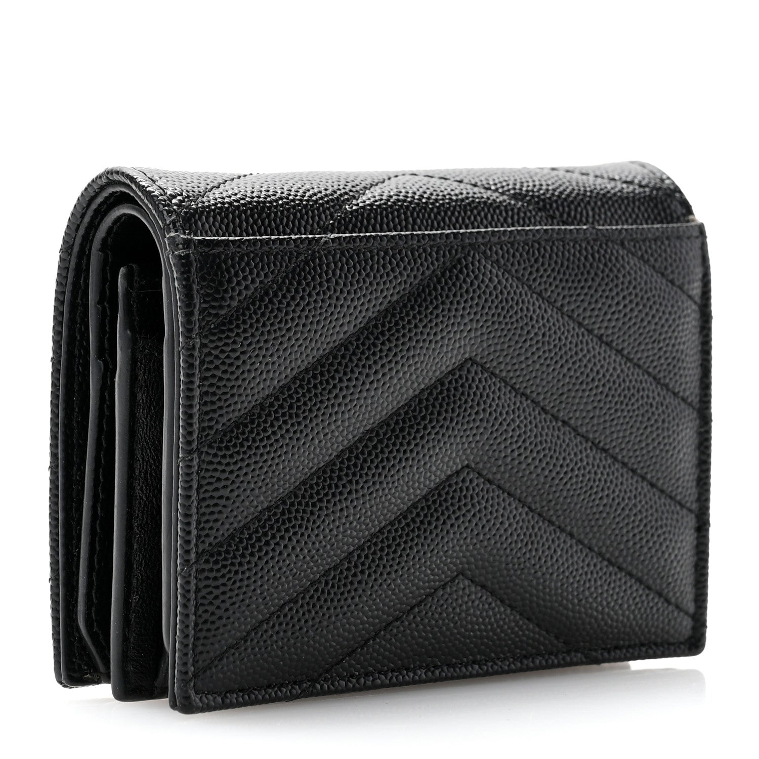 Saint Laurent Grain De Poudre Matelasse Chevron Monogram Card Case Black 3 of 10