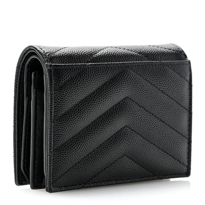 Saint Laurent Grain De Poudre Matelasse Chevron Monogram Card Case Black 3 of 10