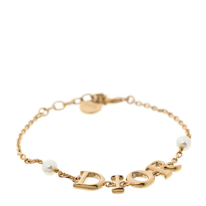 Christian Dior Metal Pearl Logo Bracelet Gold 1 of 5