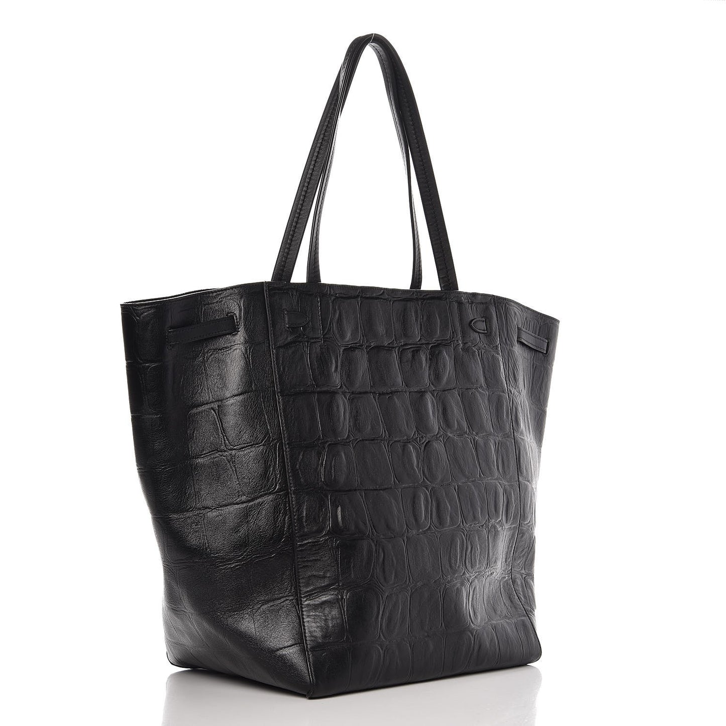 Crocodile Embossed Calfskin Medium Belt Cabas Phantom Black