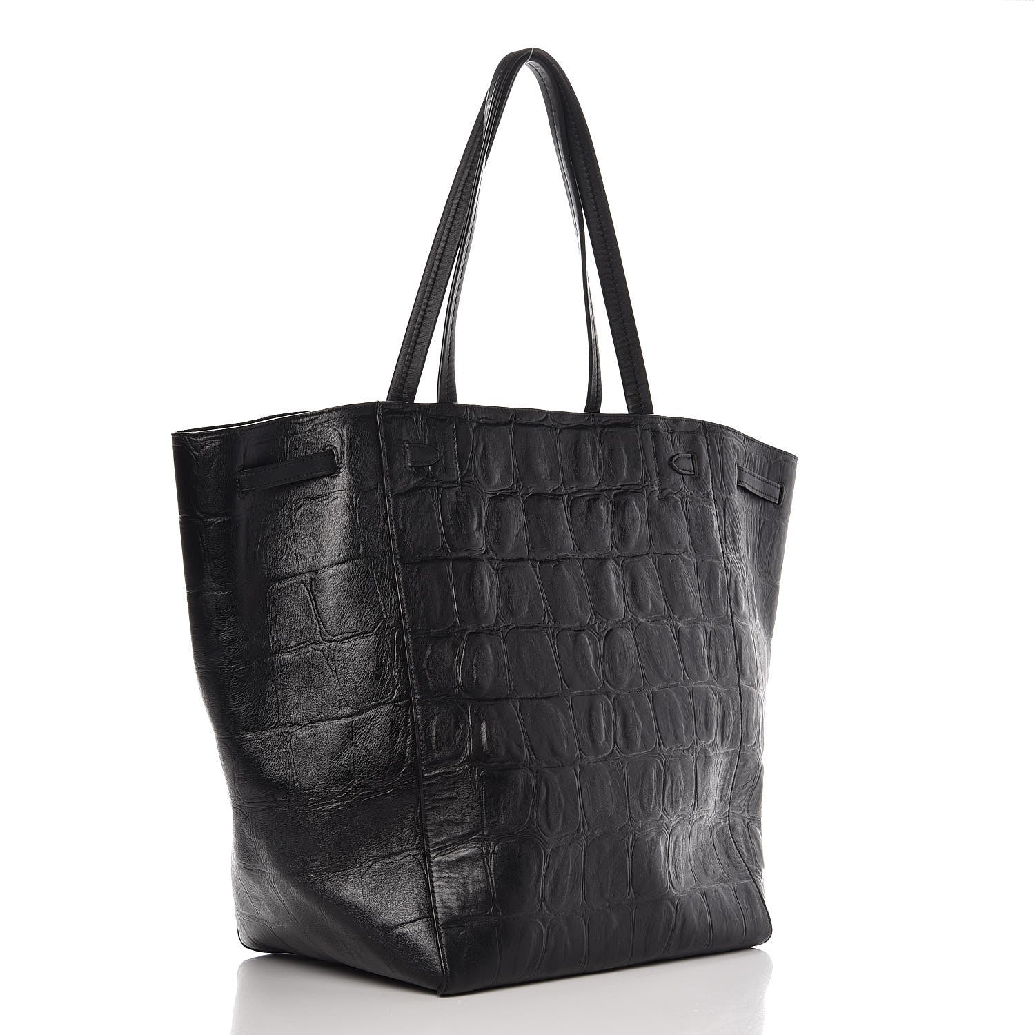 Celine Crocodile Embossed Calfskin Medium Belt Cabas Phantom Black 3 of 7