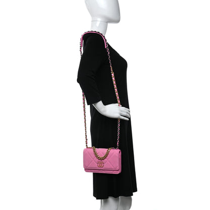 Chanel Denim Quilted Chanel 19 Wallet On Chain WOC Neon Pink 2 of 14
