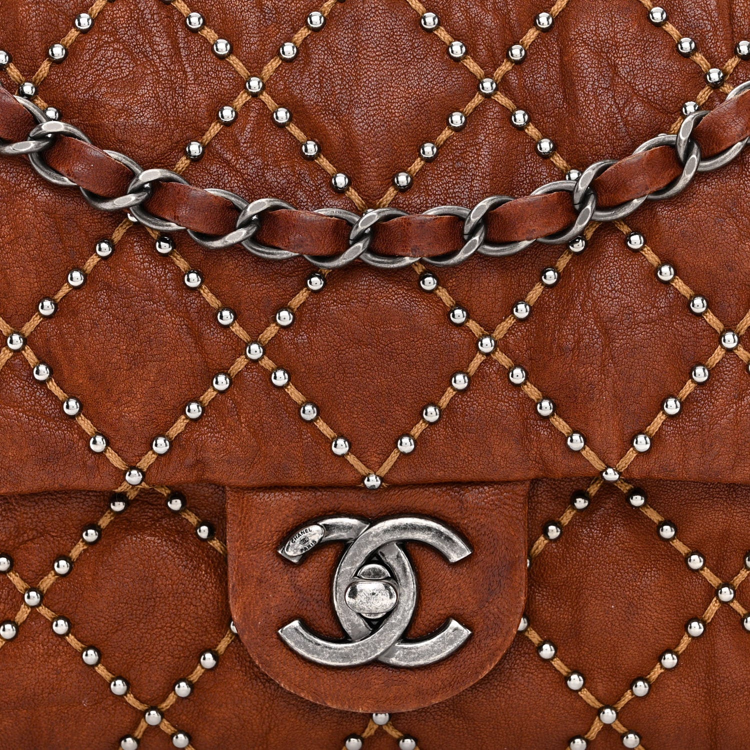 Chanel Washed Lambskin Studded Metal Beauty Flap Brown 8 of 10