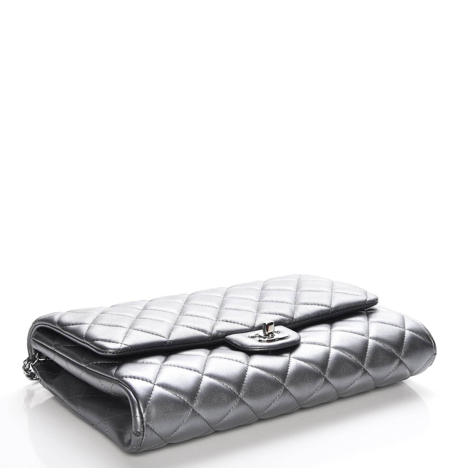 Chanel Metallic Lambskin Quilted Clutch With Chain Flap Dark Grey 4 of 8