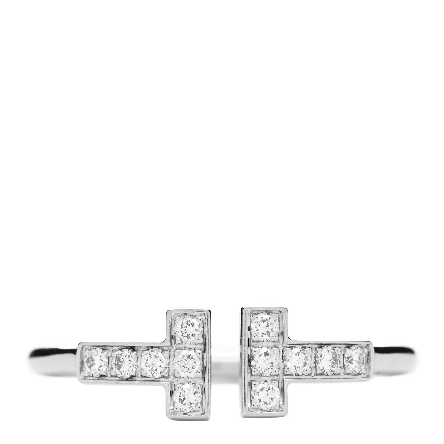 Tiffany 18K White Gold Diamond T Wire Ring 52 6 1 of 3