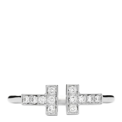 Tiffany 18K White Gold Diamond T Wire Ring 52 6 1 of 3