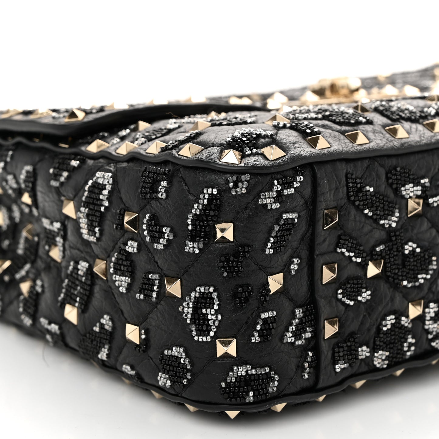 Lambskin Sequin Medium Rockstud Spike Shoulder Bag Black