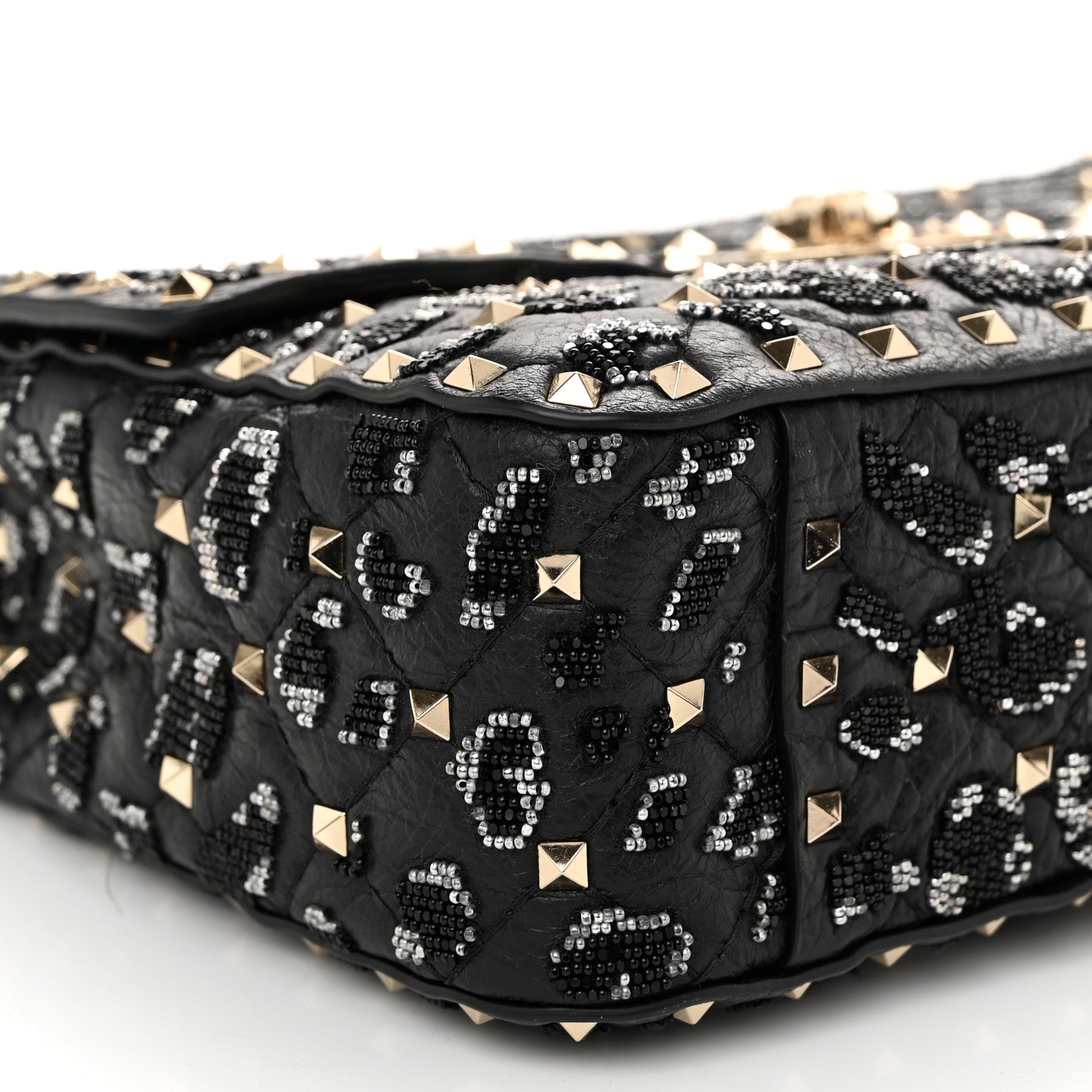 Valentino Garavani Lambskin Sequin Medium Rockstud Spike Shoulder Bag Black 8 of 10