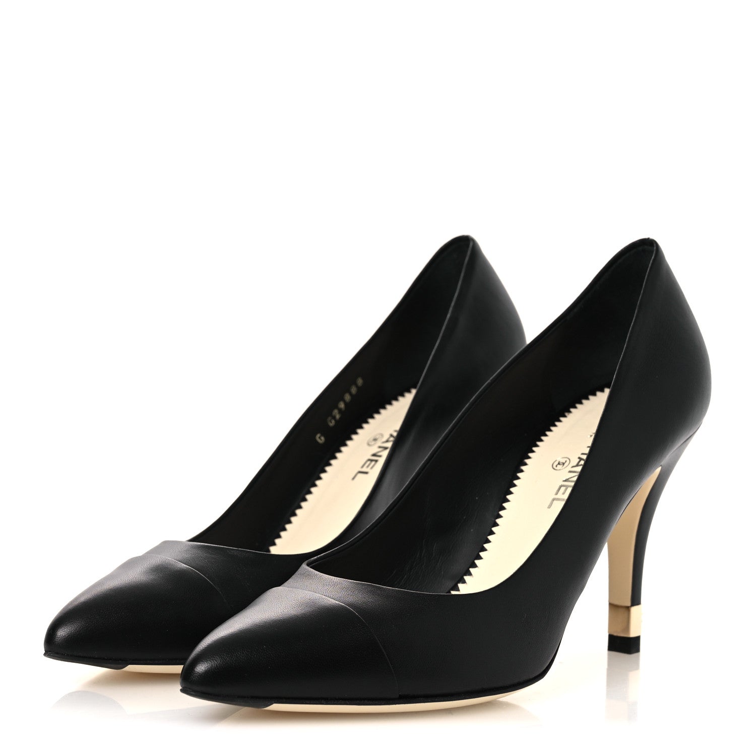 Chanel Lambskin Cap Toe CC Pumps 38 Black 4 of 11