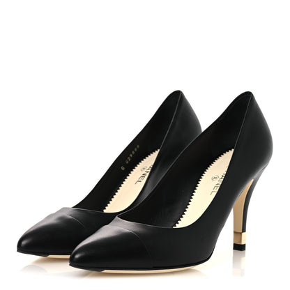 Chanel Lambskin Cap Toe CC Pumps 38 Black 4 of 11