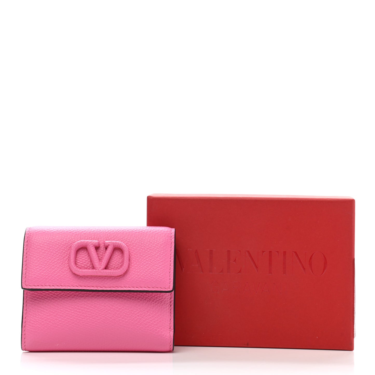 Grainy Calfskin VSling Compact Wallet Feminine Pink