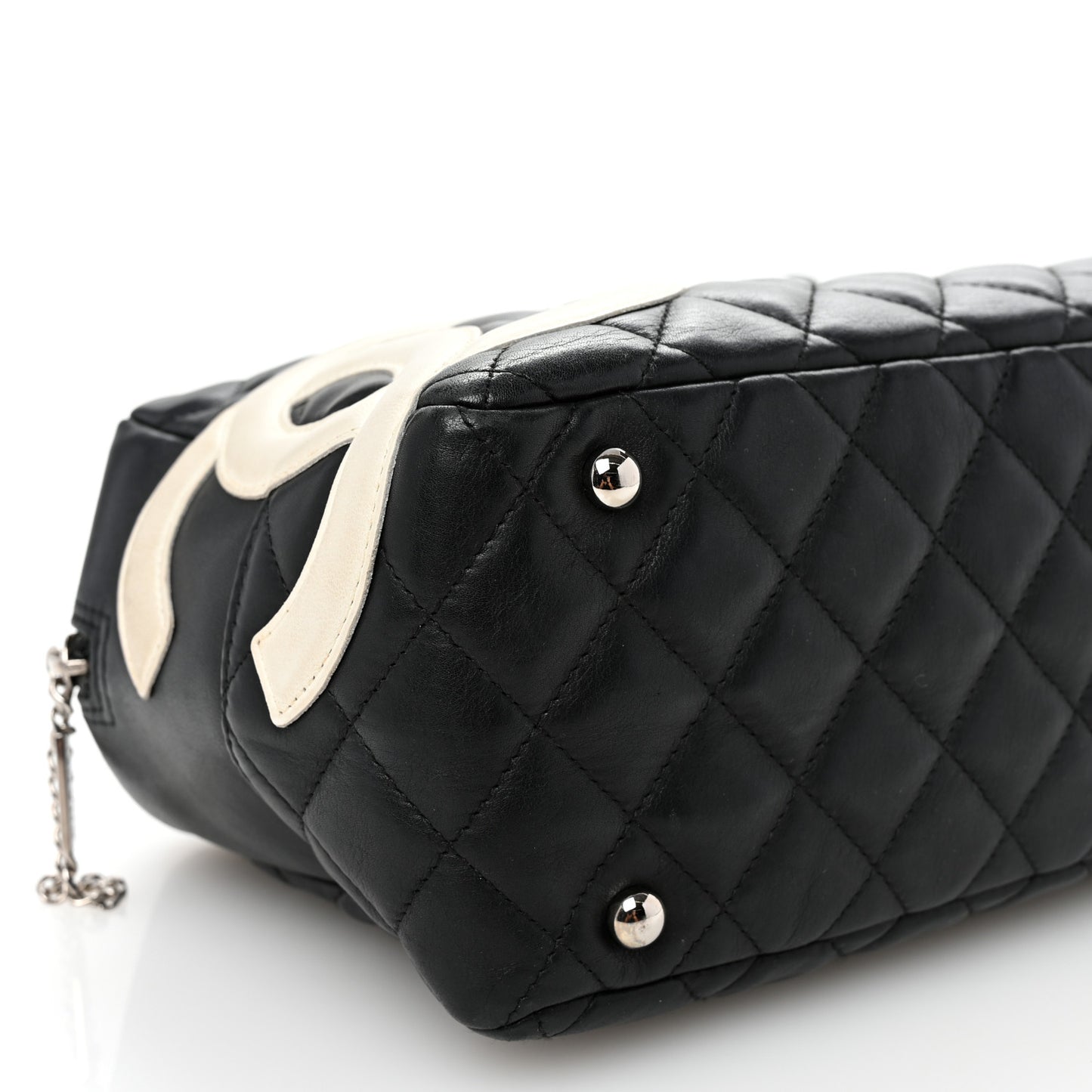 Calfskin Quilted Large Cambon Bowler Black White