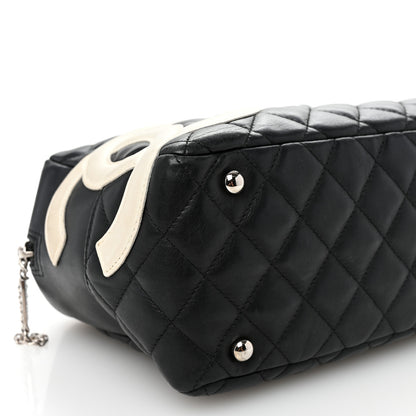 Chanel Calfskin Quilted Large Cambon Bowler Black White 9 of 10