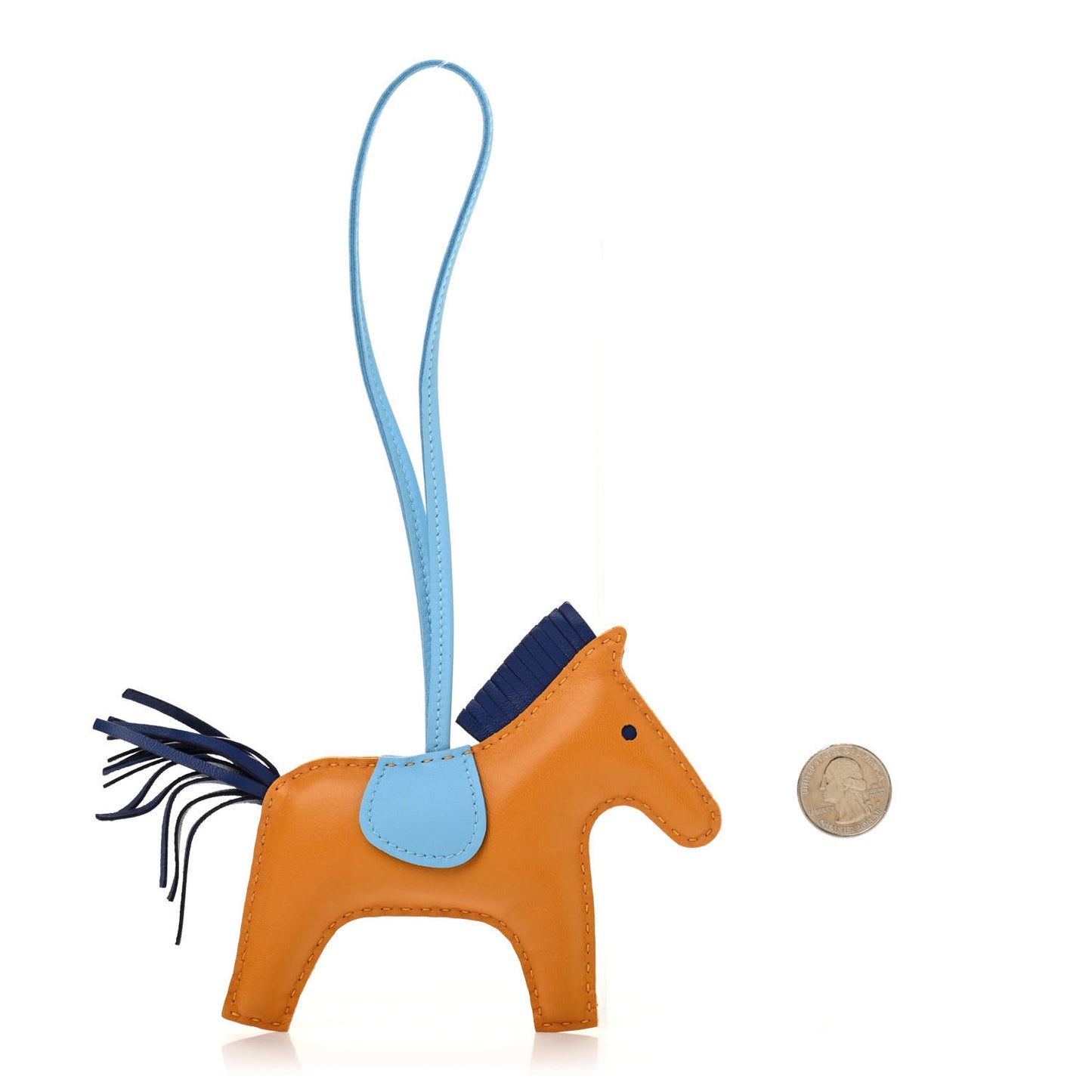 Milo Lambskin Grigri Rodeo Horse Bag Charm MM Naturel Bouton D'Or Celeste Bleu Saphir