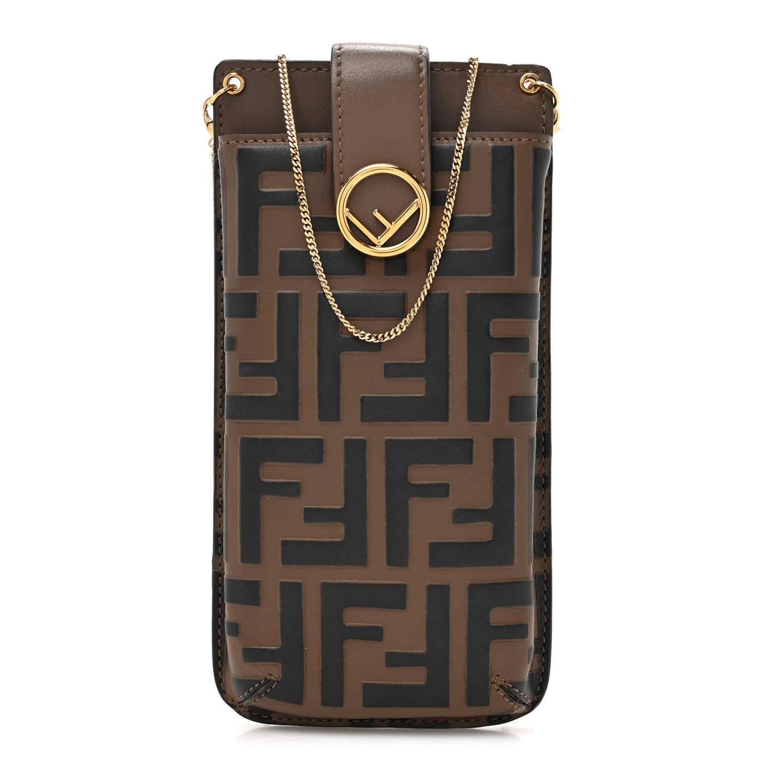 Fendi Vitello Soft F is Fendi Bi-Color FF 1974 Embossed Phone Pouch Maya Black 1 of 11