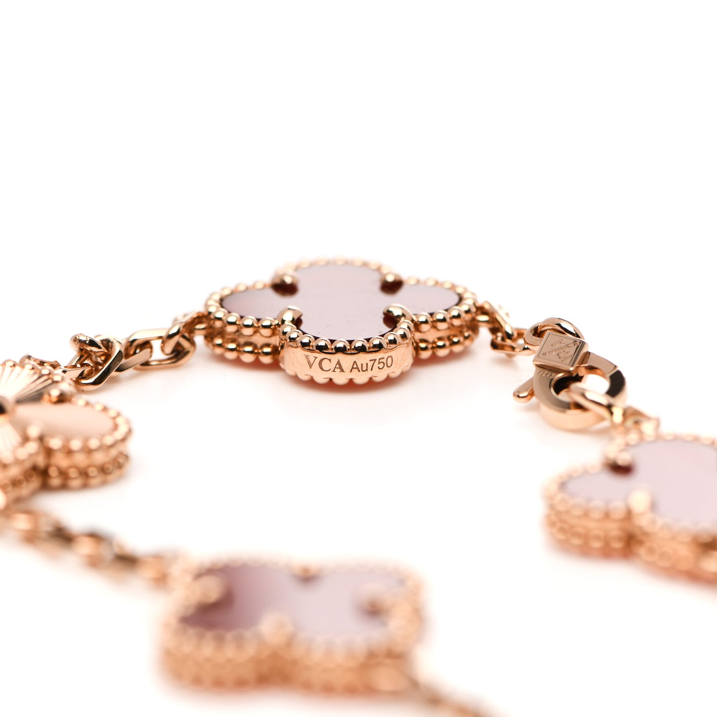 18K Rose Gold Carnelian 5 Motifs Guilloche Vintage Alhambra Bracelet