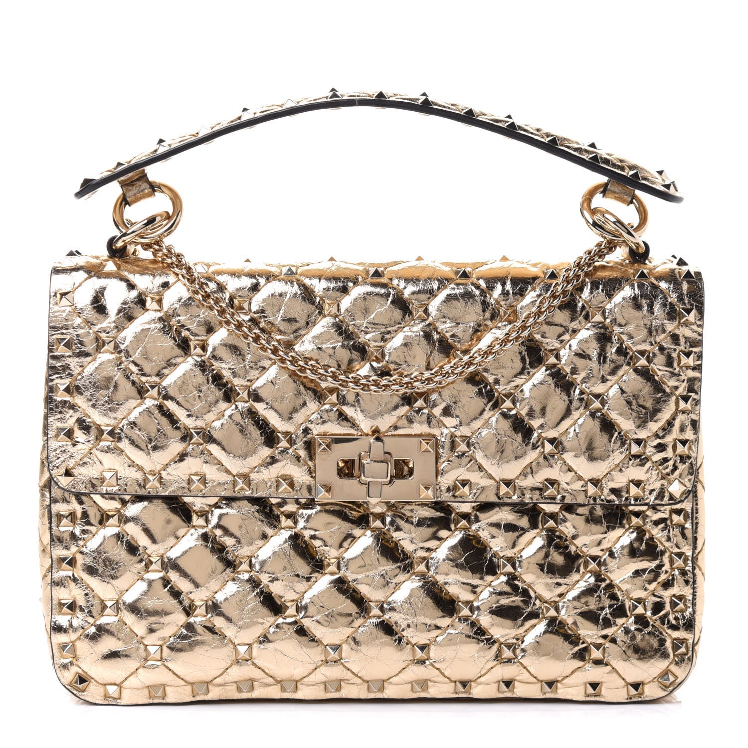 Valentino Garavani Metallic Wrinkled Lambskin Medium Rockstud Spike Shoulder Bag Mekong 1 of 9