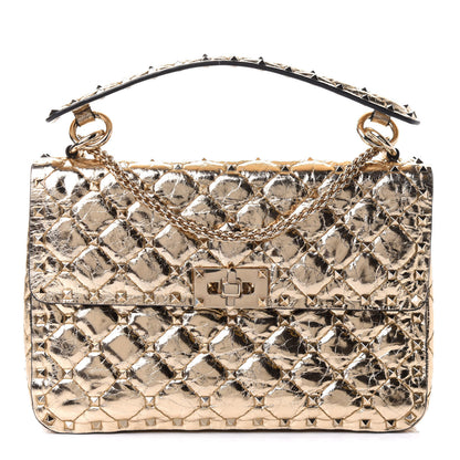 Valentino Garavani Metallic Wrinkled Lambskin Medium Rockstud Spike Shoulder Bag Mekong 1 of 9
