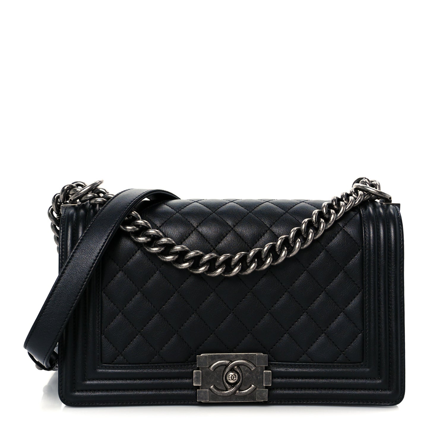 Lambskin Quilted Medium Boy Flap Black