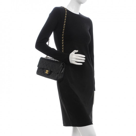 Lambskin Quilted Small Double Flap Black