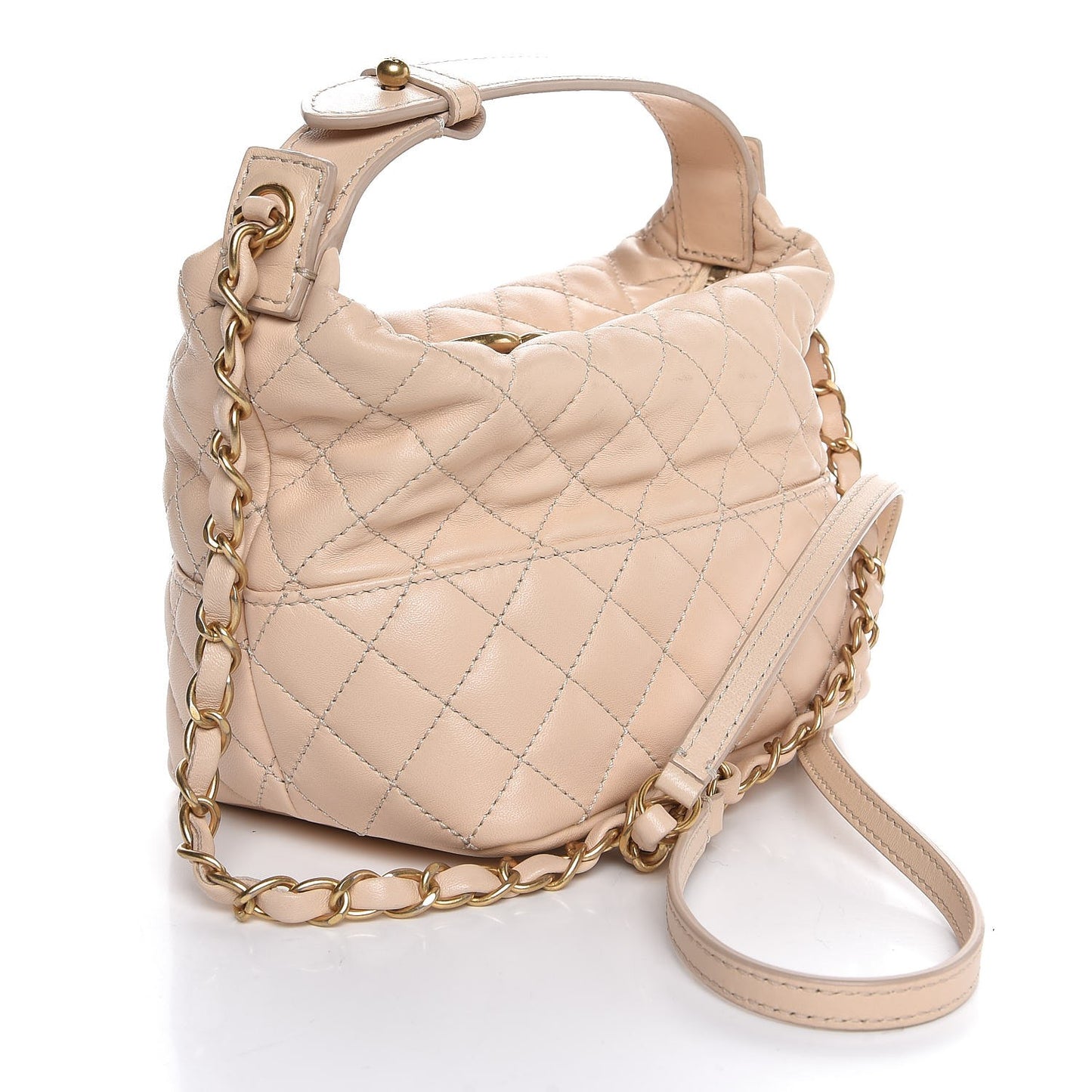 Lambskin Quilted Hobo Beige