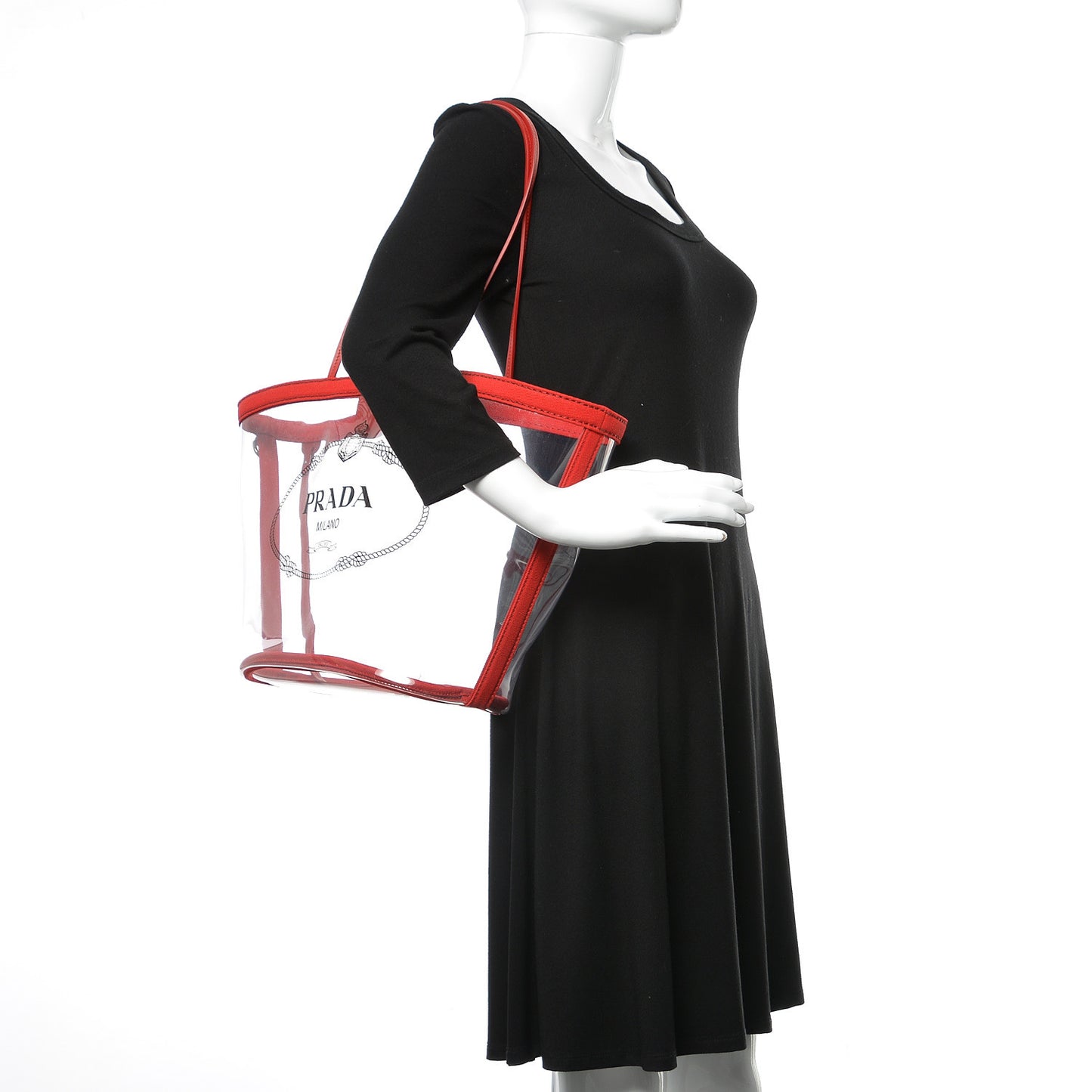 Plexiglass Calfskin Small Shopper Tote Rosso