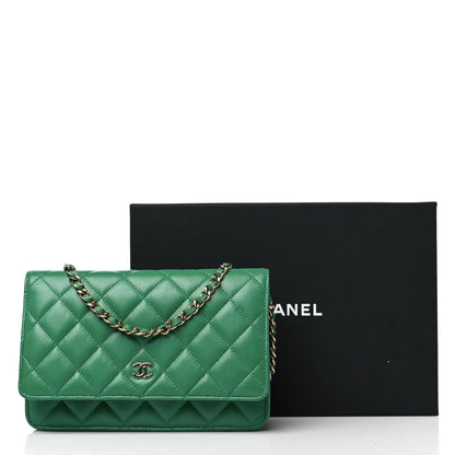 Chanel Lambskin Quilted Wallet On Chain WOC Green 10 of 10